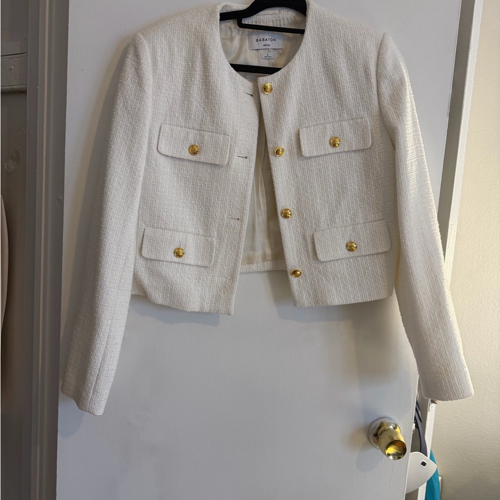 Aritzia White Blazer with Gold Buttons